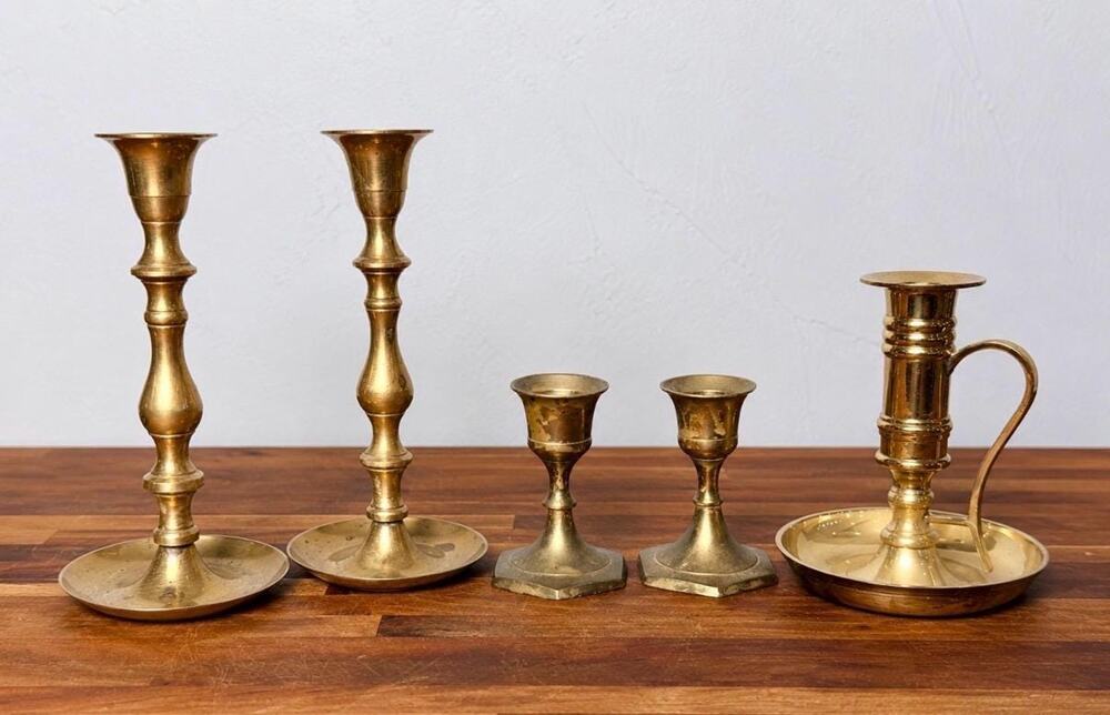 Vintage Brass Candlestick Lot of 5 | Mismatched | India Brass Chamberstick